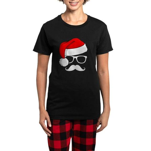 CafePress - Christmas Mustache Nerd Women's Dark Pajamas - Women's Short Sleeve Print T-Shirt and Pants Dark Cotton Pajama Set