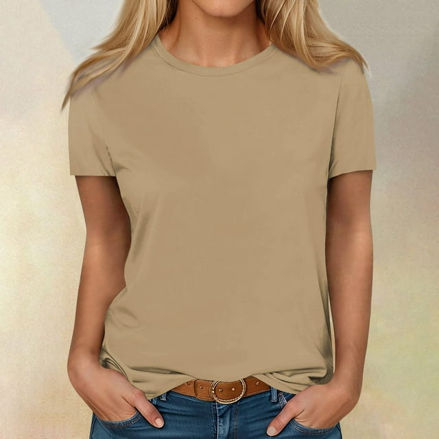 AherBiu Plus Size Womens T Shirts Crew Neck Loose Fitting Tshirts Casual Short Sleeve Solid Color Basic Tees
