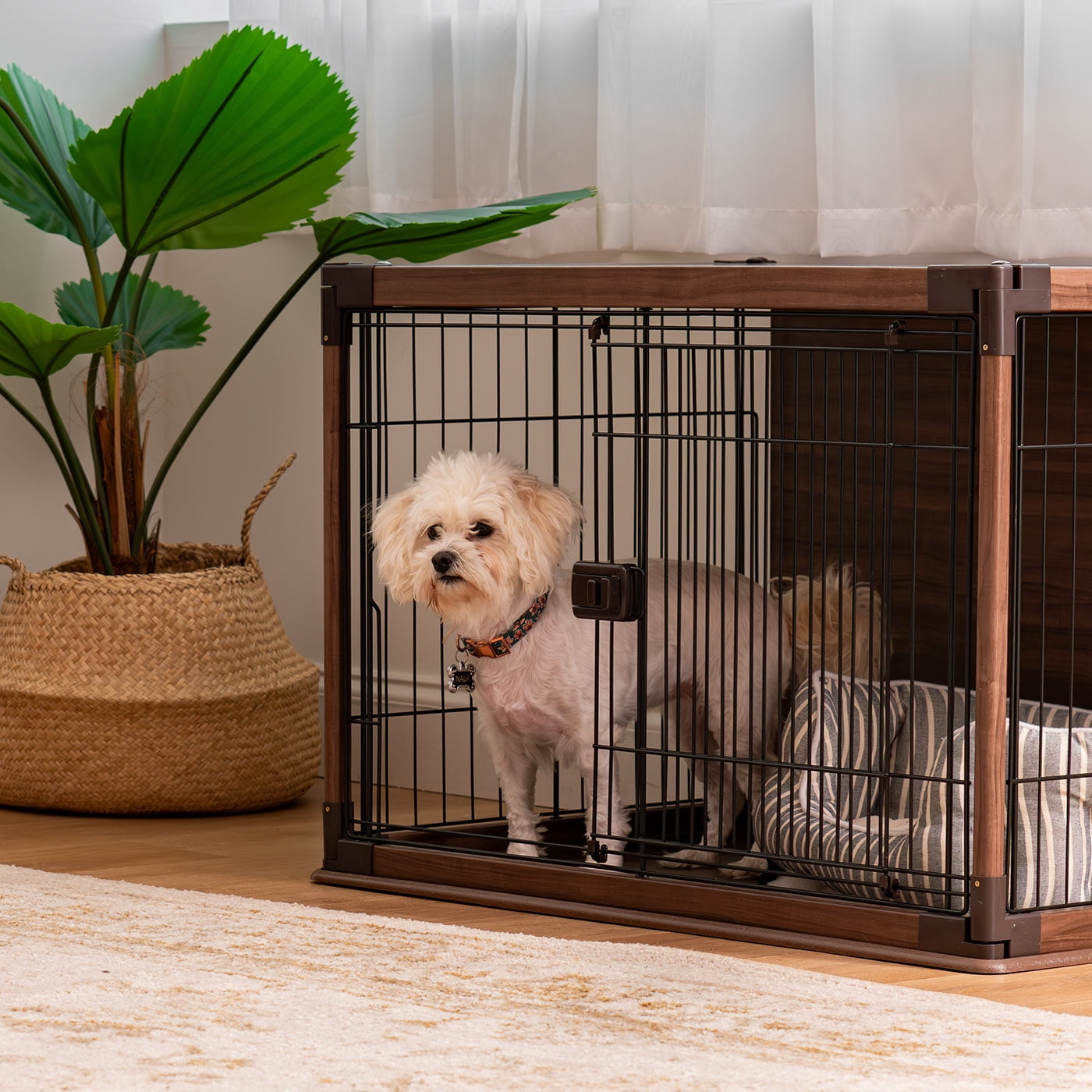 IRIS Furniture-Style Wooden Enclosed Pet Crate for Small Medium Dog, Dark Brown