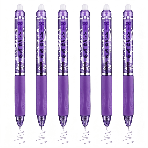CCOCC 6 Pcs Retractable Erasable Pens, Colored Gel Purple Ink Pens Clicker with Erasers, 0.5Mm Fine Point Smooth Writing Pen for Journaling Note-Taking Crossword Puzzles Supplies (Purple)