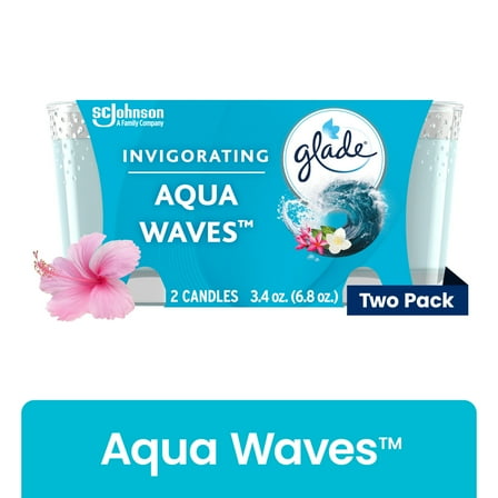 Glade Candle, Fragrance Infused with Essential Oils, Aqua Waves, 2 Count