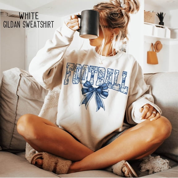 Football Floral Toile Blue Shirt, Football Coquette Bow Sweatshirt, Football Bow Sweatshirt, Football Season Tee, Football Tshirt For Women All Size S-5Xl