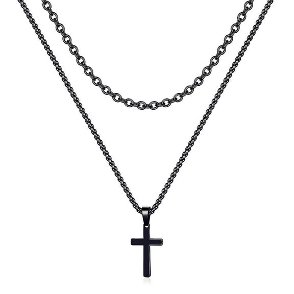 IEFSHINY Layered Cross Necklace for Men Gold Silver Black Cross Necklace Layered Rolo Chain Box Chain Cross Pendant Necklace for Men Women