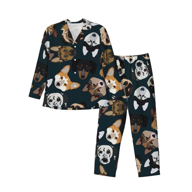 Fotbe Dogs Pijama de Hombre con Estampado de Manga Larga, Conjunto de 2 Piezas, Ropa de Dormir Suave y Cómoda con Bolsillos-Small