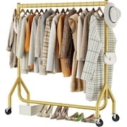 Clothes Clothing Rack, Rolling Heavy Duty Clothes Rack Load 420 LBS With Wheels, Metal Clothes Rack for Hanging Clothes, Portable Standing Clothes Garment Rack,Gold,48 inches