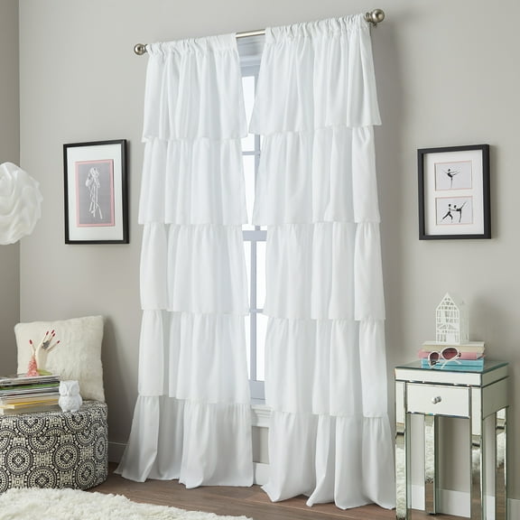 Curtainworks Flounced Indoor Single Curtain Panel, Polyester, Light Filtering, Poletop, White, 42" x 63", Adult
