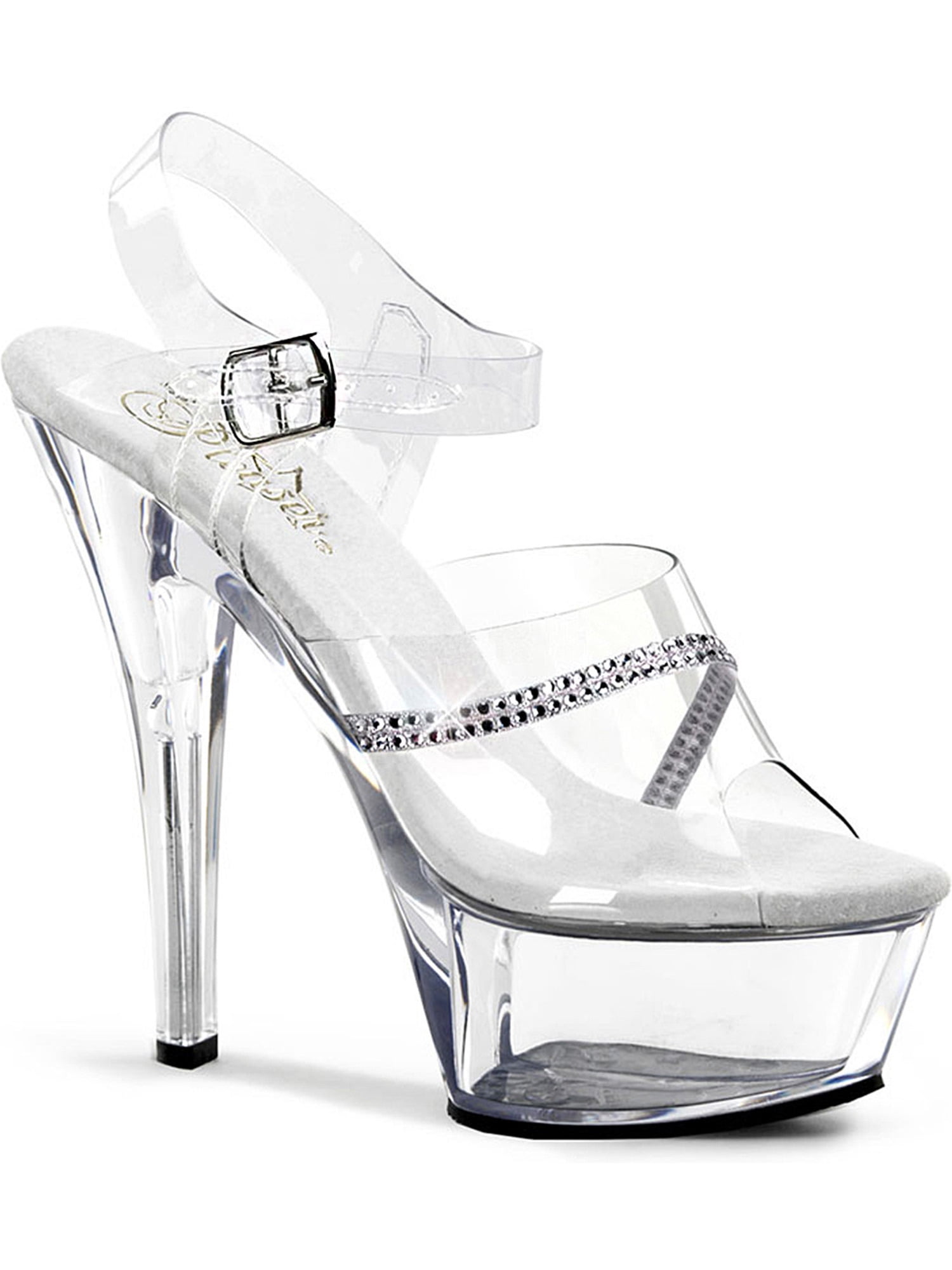 Pleaser Womens Sexy High Heels Clear Silver Rhinestone 6 Inch Heels