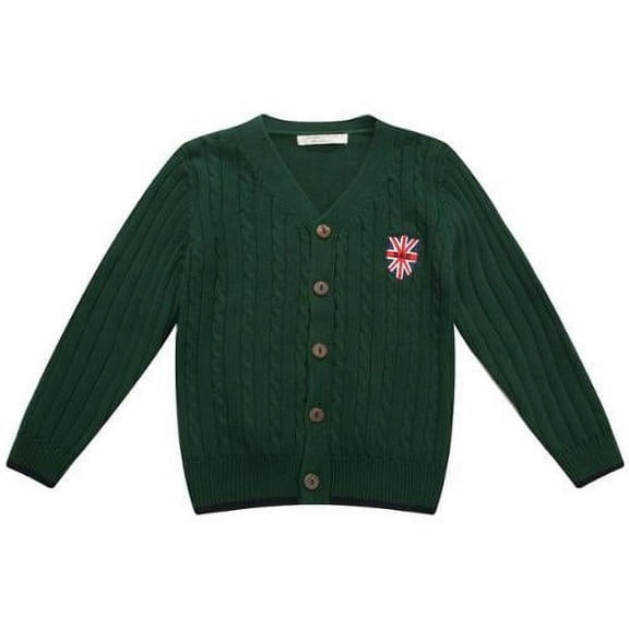 Richie House Boy's Solid Cardigan Sweater with Applique RH1694