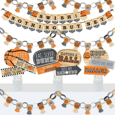 Big Dot of Happiness Nothin' but Net - Basketball - Banner & Photo Booth Decorations - Baby Shower or Birthday Party Supplies Kit - Doterrific Bundle