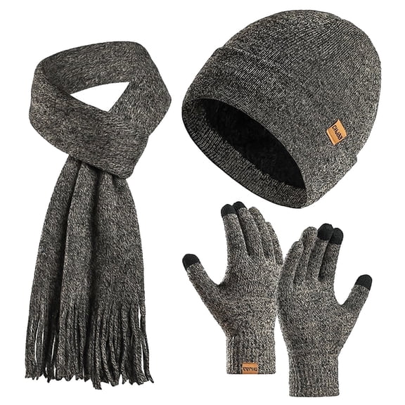 SPOKKI Winter Beanie Hat Scarf Gloves Set for Women, Slouchy Beanie Long Scarf Touchscreen Gloves, Warm 3 in 1 Set (Dark Gray)