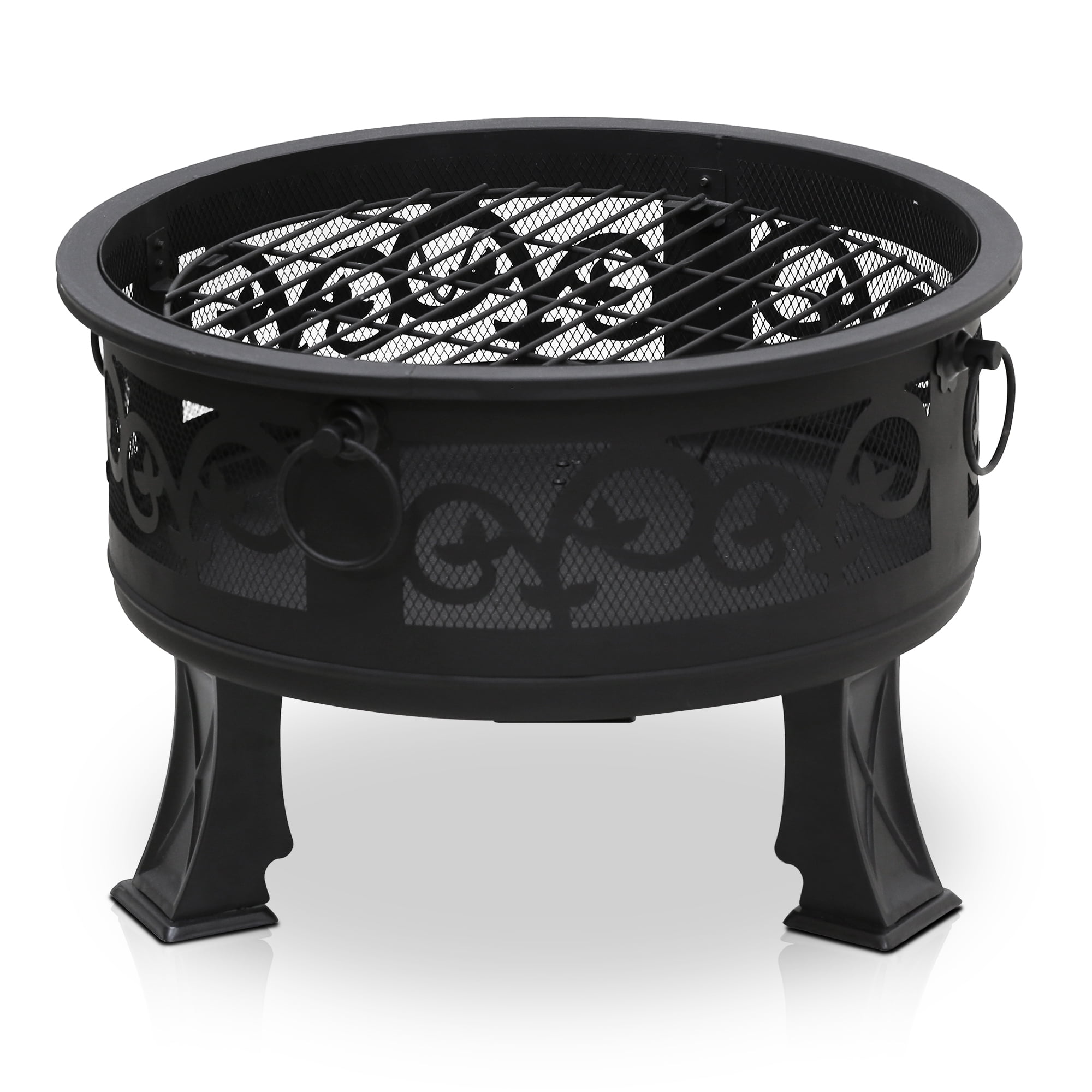 Outdoor Round Firepit, Bronzed Steel Black Wood Burning 26" Diameter Mesh Lid eBay