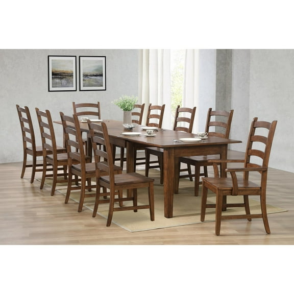 Extendable Dining Table Set - 12 Seater Rectangular Table with Chairs - Amish Brown Finish