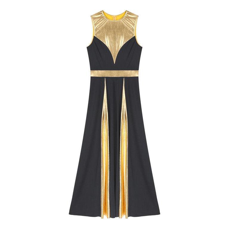 black and gold praise dance dresses Alvivi Women Metallic Gold Sleeveless Praise Dance Dress Full Length Liturgical Worship Costume Black XL