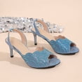 thumbnail image 6 of Samdudou Summer Shoes for Women Open Toe Stiletto Heel Slingback Pumps Scalloped Edge Front Band Sparkly Rhinestone Embellishments Elastic Back Strap Dressy Evening Prom Wedding Footwear, 6 of 9