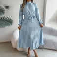 thumbnail image 3 of MORTTIC Women's Elegant High Neck Long Sleeve Belted Pleated Maxi Dress - Solid Color Flowy Office Dress for Spring & Fall, 3 of 7