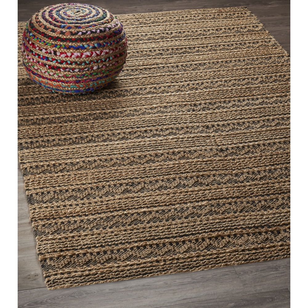 LR Home Ollie 9' x 12' Brown/Black Chevron Striped Braided Jute Indoor Area Rug