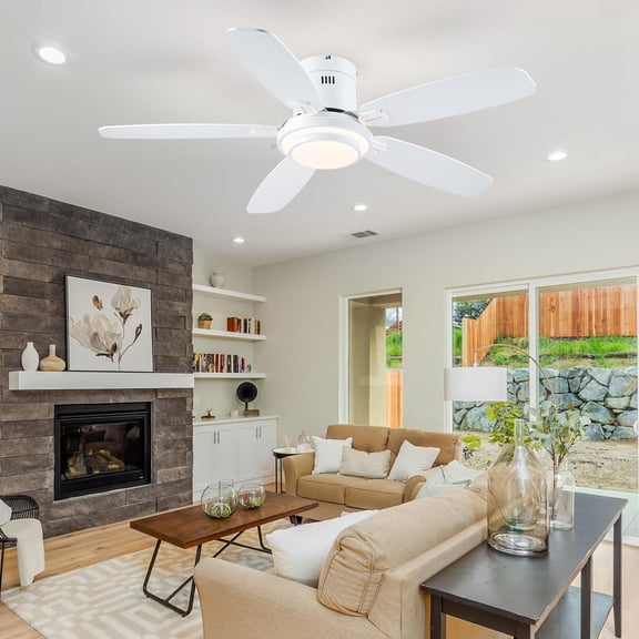 50 Inch Low  Ceiling Fan with Lights and Remote APP Control, Modern Flush Mount  Motor Quiet 3CCT 6-Speeds Dimmable for Bedroom Living Room