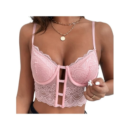 

Nokpsedcb Women Summer Camisole Ladies Solid Color Flower Pattern Lace Hollow-Out V-neck Sleeveless Backless Spaghetti Strap Crop Tops Pink L