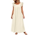 thumbnail image 2 of ClodeEU Women's Round Neck Ruffle Cap Sleeve Maxi Dress, Casual Loose Fit Dress Beige,Women's Plus L, 2 of 8