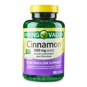 Spring Valley Cinnamon Plus Chromium Dietary Supplement Capsules, 500 mg, 180 Count