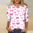 thumbnail image 2 of Htigea Womens 3/4 Sleeve Crewneck T-Shirts Cute Bowknot Graphic Printed Shirts Tunic Tees Romantic Valentines Day Gift Tops for Women White,XXL, 2 of 5