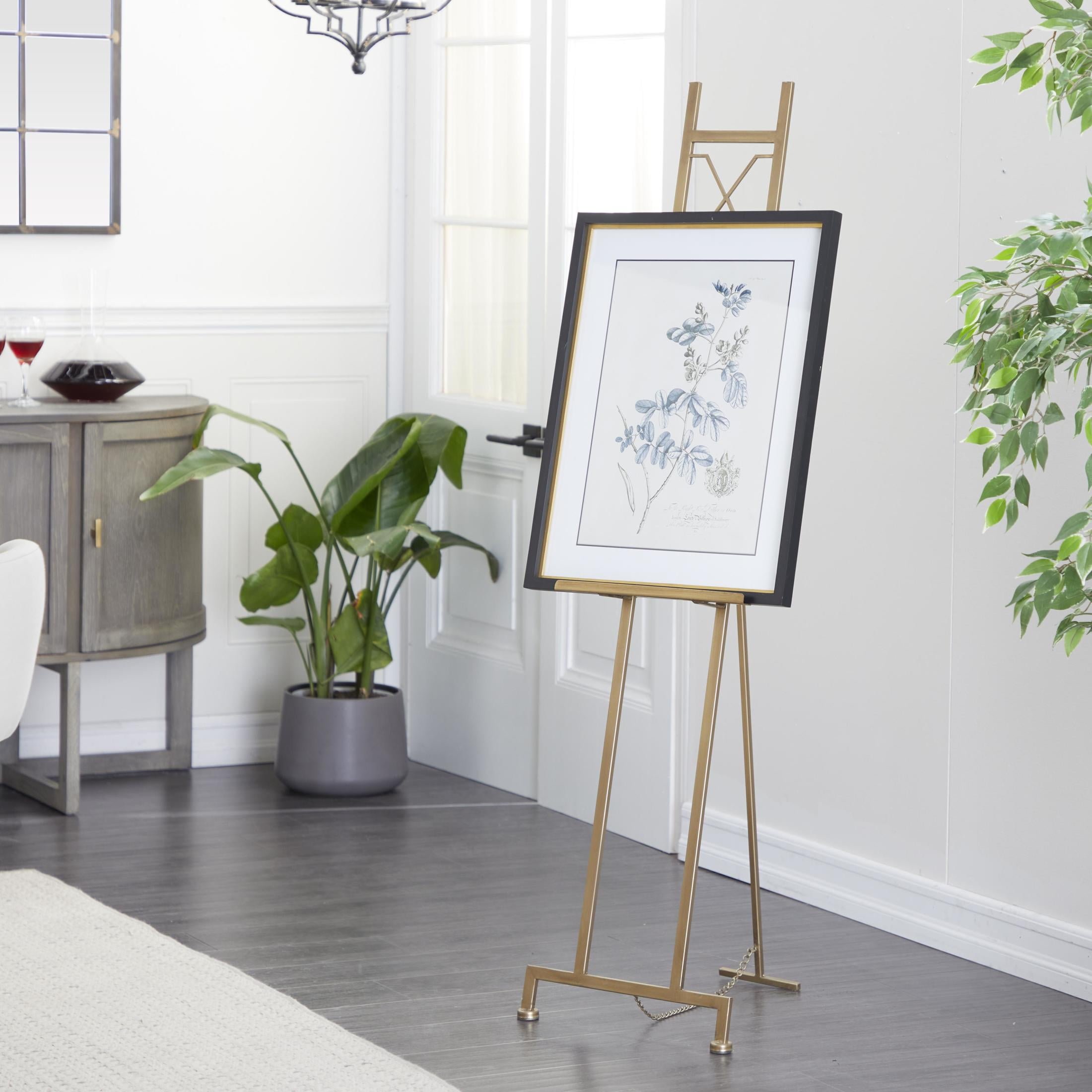 DecMode Modern Elegant Retractable Large Free-Standing Iron Easel in Gold, 17"L x 15"W x 57"H