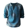 thumbnail image 2 of Bohemian Retro Floral Shirts for Men, Split V Neck Three Quarter Sleeve Printed Tops, Soft Loose Fabric for Travel Camping and Street Style Outfits Blue L, 2 of 5