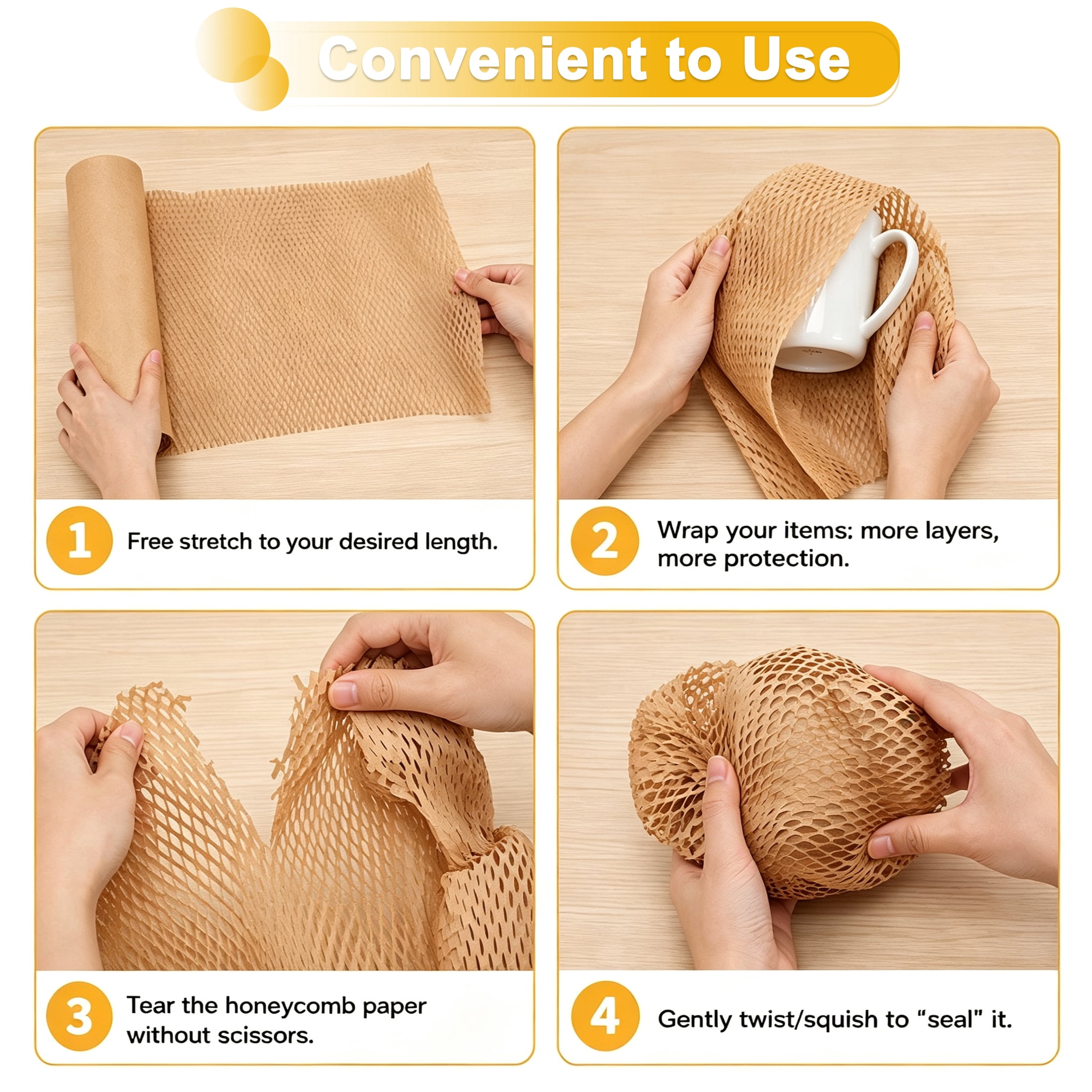 2 Pack Honeycomb Packing Paper, 12" x 164' Honeycomb Wrapping Paper Roll, Stretchable Cushioning Wrap, Protective Packaging Paper, Shipping Buffer Paper for Fragile Items Moving Shipping