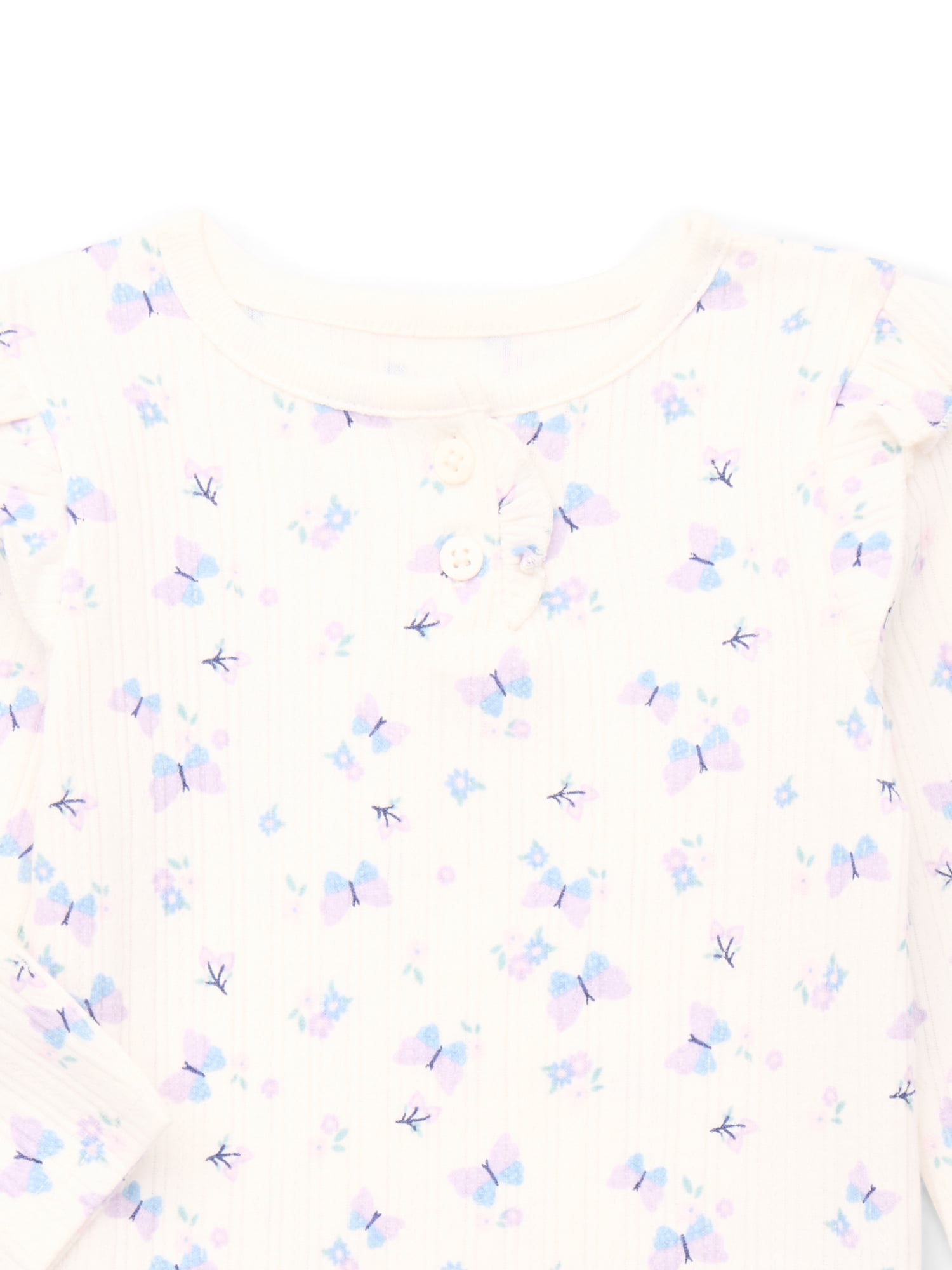 Garanimals Baby Girl Henley Printed Bodysuit with Long Sleeves, Sizes 0-24 Months