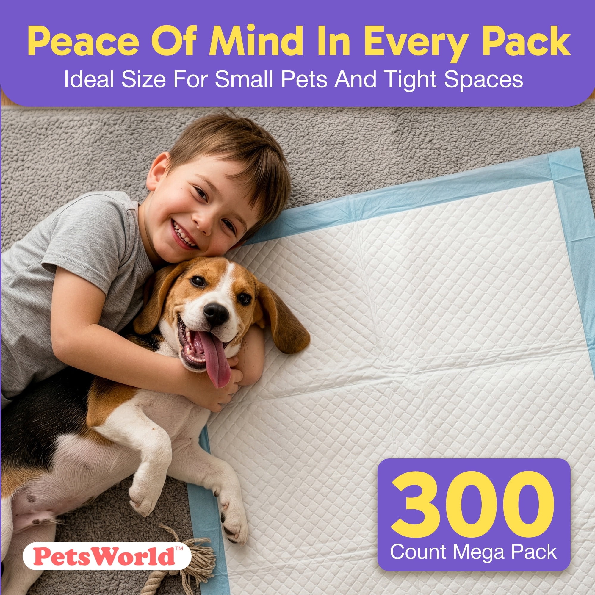 PetsWorld Puppy Training Pads 28x34 Fresh Scented Economy Value (Optional Sticky Corner Tape) 300 Count