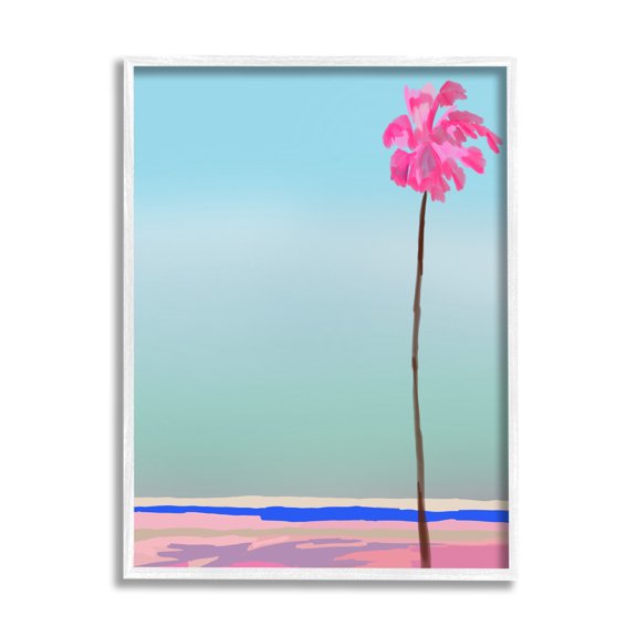 Stupell Industries Pink & Blue Beach Palm Nature Painting White Framed Art Print Wall Art, 24 x 30