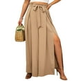 thumbnail image 1 of Pantalones Casuales de Pierna con Abertura para Mujer,Pantalones de Playa Holgados Estilo Palazzo de Cintura Alta,Pantalones de Verano Estilo Bohemio con Bolsillos. Caqui XL, 1 of 8