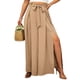 thumbnail image 1 of Pantalones Casuales de Pierna con Abertura para Mujer, Pantalones de Playa Holgados Estilo Palazzo de Cintura Alta, Pantalones de Verano Estilo Bohemio con Bolsillos. Caqui L, 1 of 8