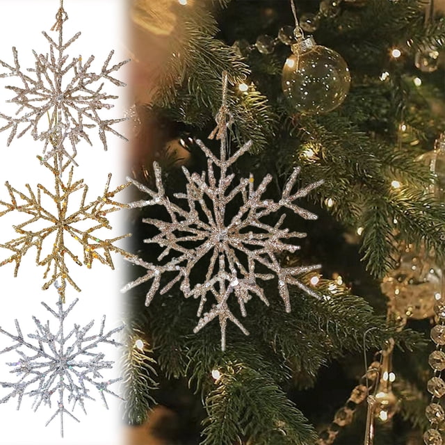 Xihbxyly Adorno de Copo de Nieve Dorado Champán, Diseño Tridimensional de Hierro, Detalles Brillantes, Ideal para Árbol o Corona Navideña, Elegante Toque Festivo, 12,5 X 10 Cm.