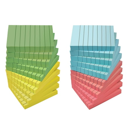 Lined Sticky Notes 3 x 3, 20 Pack Box, 2,000 Sheets (100/Pad), Self Stick Notes with Lines, Assorted Pastel Colors, by Better Office Products, Post Memos, Strong Adhesive, 20 Pads in Box