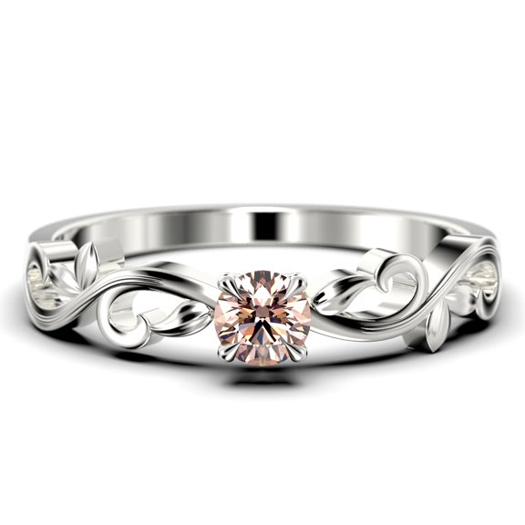 Art Nouvea Vintage Twisted Salt And Pepper 0.50 Carat Round Cut Morganite And Diamond Moissanite Engagement Ring, Antique Design Wedding Ring in10k Solid White Gold, Promise Ring, Anniversary Ring