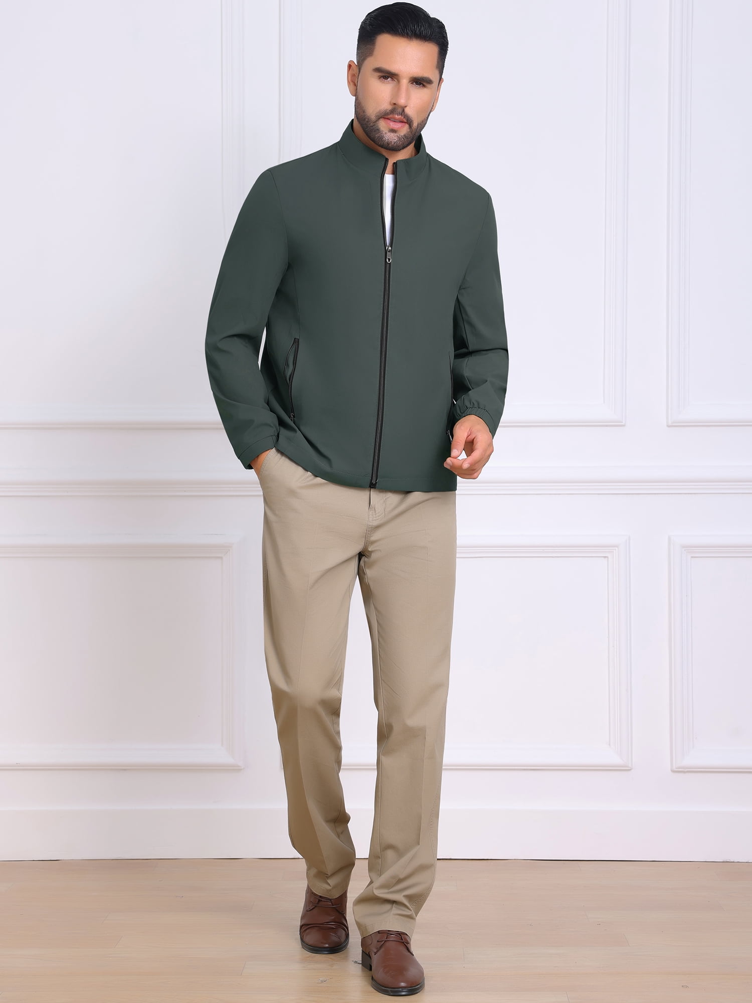 DARING DIVA Lightweight Stand Collar Full Zip Up Golf Bomber Jacket M Dark Green