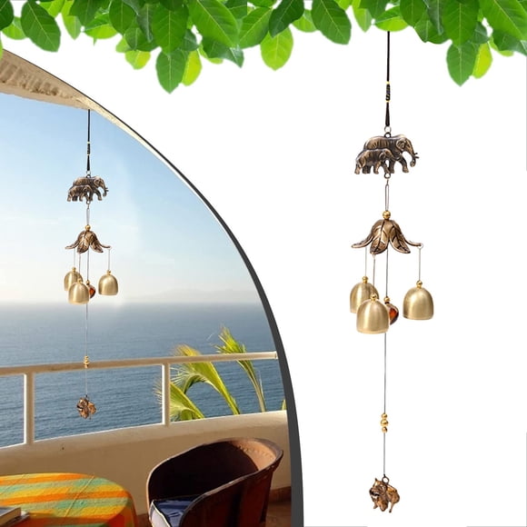 Wind Chimes for Home Garden - Metal Wind Decoration with Elephant Pendant Child Friend Door Chime Family Ornament for Indoor Outdoor Use