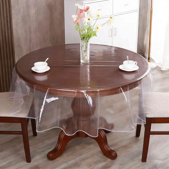 Clear Round Plastic Tablecloth Protector, 54" Waterproof Oil-Proof Table Cloth Stain-Resistant Wipeable Table Cover for Round Table