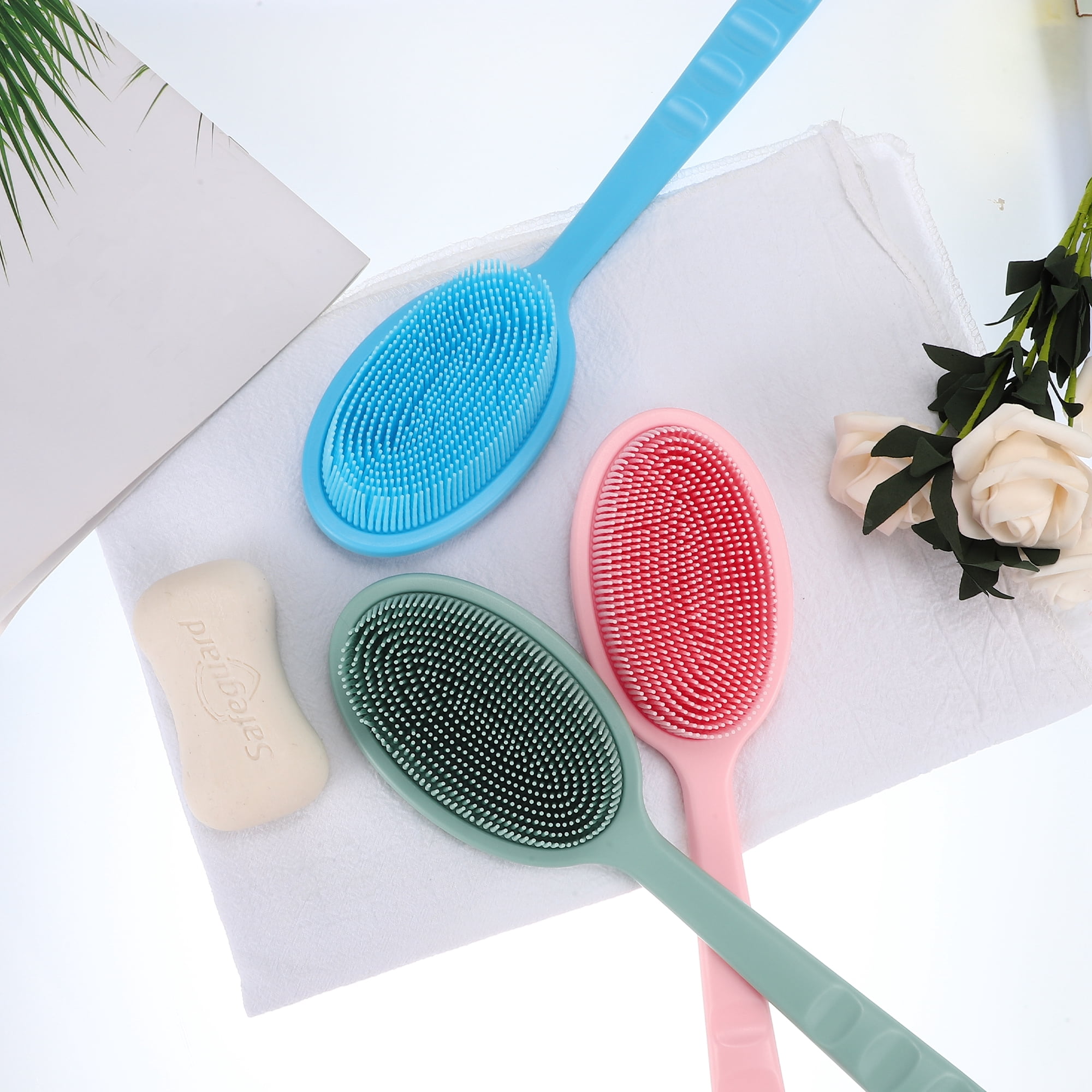 Unique Bargains 1pc Long Handle Bath Brush for Shower 13.39" Length Green