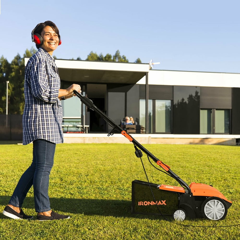 Spaco 13 Inch 12 Amp Electric Scarifier with Collection Bag and Removable Blades, Outdoor Tools for Garden, Backyard, Garden Care Tools for Lawn-Orange