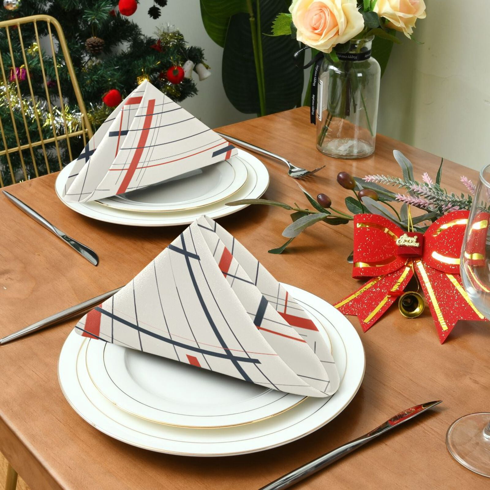 JSTEL Vertical & Horizontal Stripe Cloth Napkins Set of 6, 20x20 Inch Washable and Reusable Napkin for Decoupage Dinner Party Everyday Use