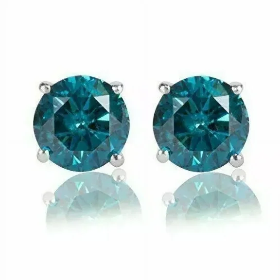 14K White Gold Plated 2Ct Round Cut Lab Created Blue Diamond Screw Back Studs Earrings
