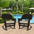 thumbnail image 2 of Pemberly Row Rocker Wicker / Rattan Chair - Espresso with Tan Cushion (Set of 2), 2 of 6