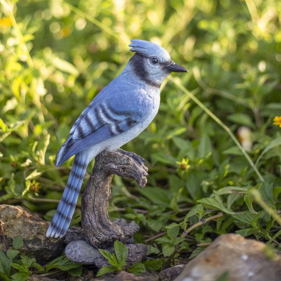 SOREAL Blue Blue Jay on stump | Handcrafted Decorative Bird Statue for Home & Garden | Premium Polyresin, Weather-Resistant Indoor/Outdoor Decor