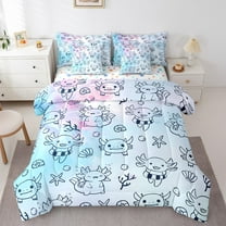 Erosebridal Magic Animal Axolotl Bed in a Bag Queen Size,Seastars Coral Bed Set,Blue White Bedding Queen Size,Microfiber Bedroom Decor Reversible,7pcs