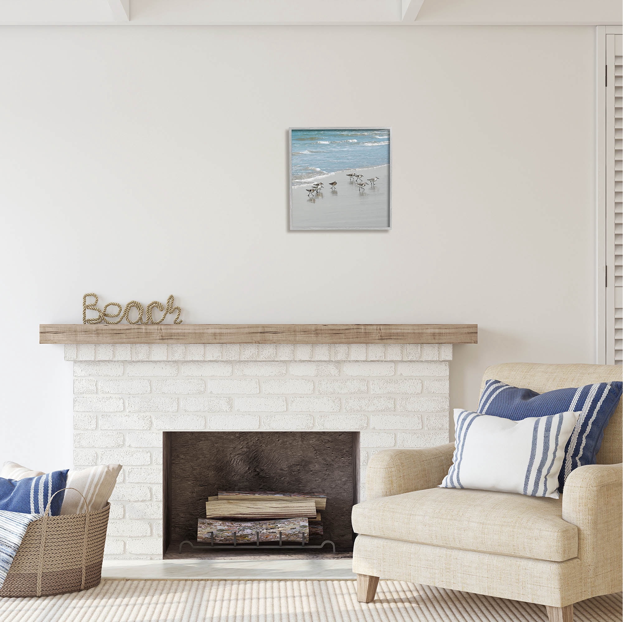 Stupell Industries Sandpipers Flock Sandy Beach Shore Coastal Painting Gray Framed Art Print Wall Art