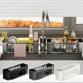 thumbnail image 1 of Rack para caddy de fregadero de cocina organizador de encimera de plástico Soporte para trapos de esponja con agujeros de desagüe, diseño estable para ahorrar espacio, blanco/negro/gris, 12,2 pulgadas, 1 of 6