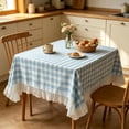 thumbnail image 6 of Blue White Gingham Ruffle Tablecloth,Plaid Decorative Table Cover,Wrinkle Resistant Easy Clean Fabric Cloth for Dining Desk Photography Background Home Decor, 6 of 7