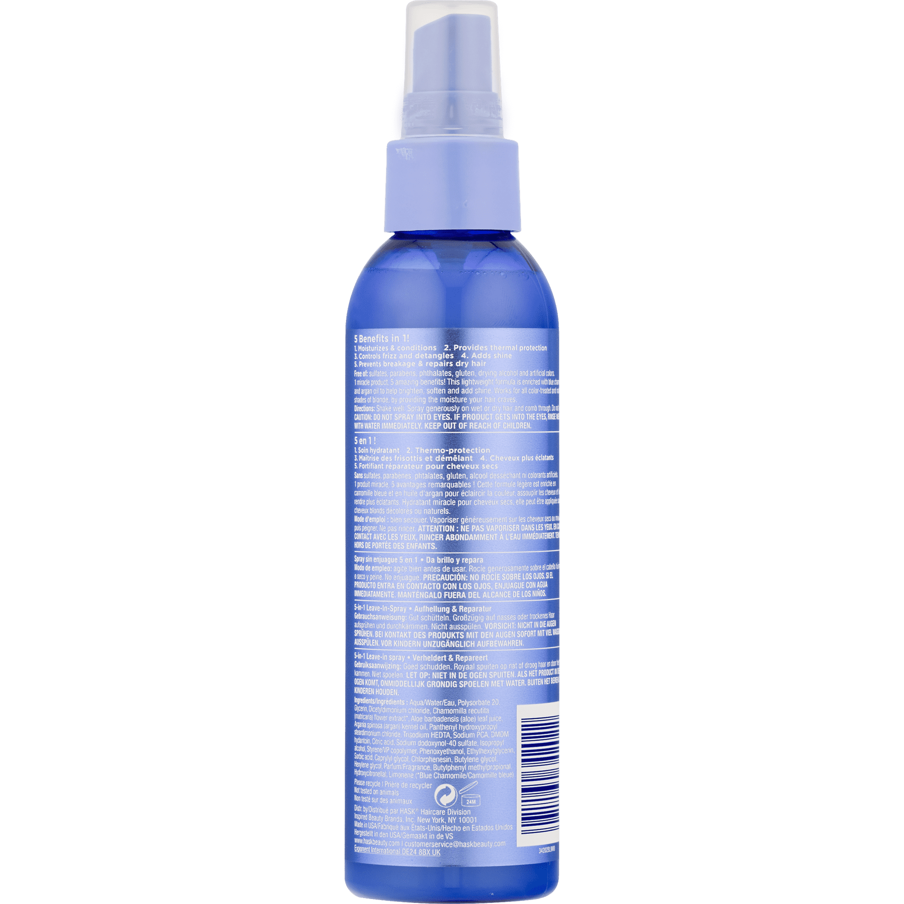 Hask Blonde Care Moisturizing & Shine Enhancing 5-in-1 Leave-In Hair Spray with Blue Chamomile & Argan Oil, 6 fl oz